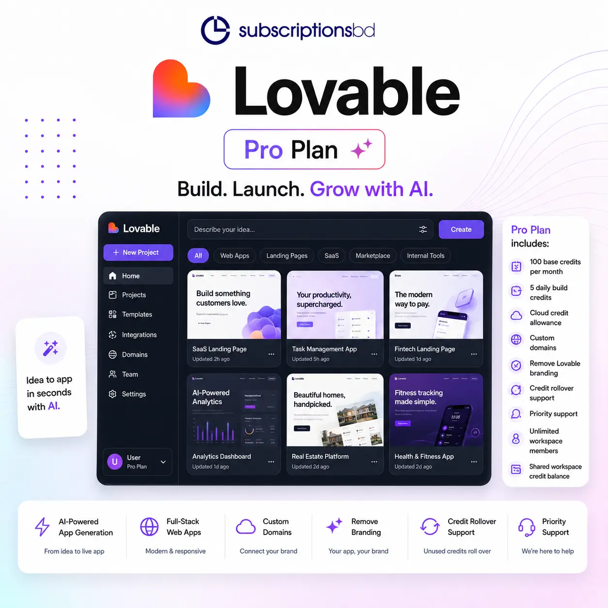 Lovable Pro Plan- 12 Months